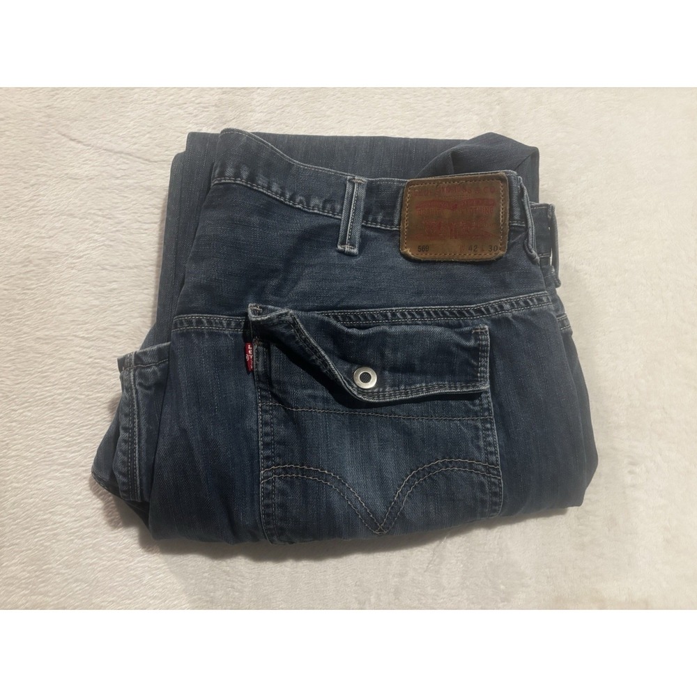 Levi's 569 Jeans Y2K Men's 42x30 (28) Flap Pocket Blue Distressed Loose Straight